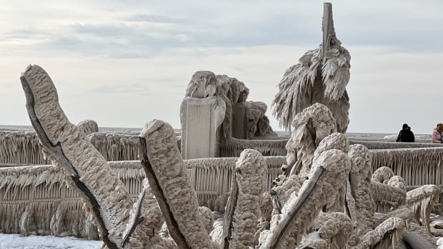 Rare ice formations caused by winter storm draw hundreds of visitors to this Ontario town