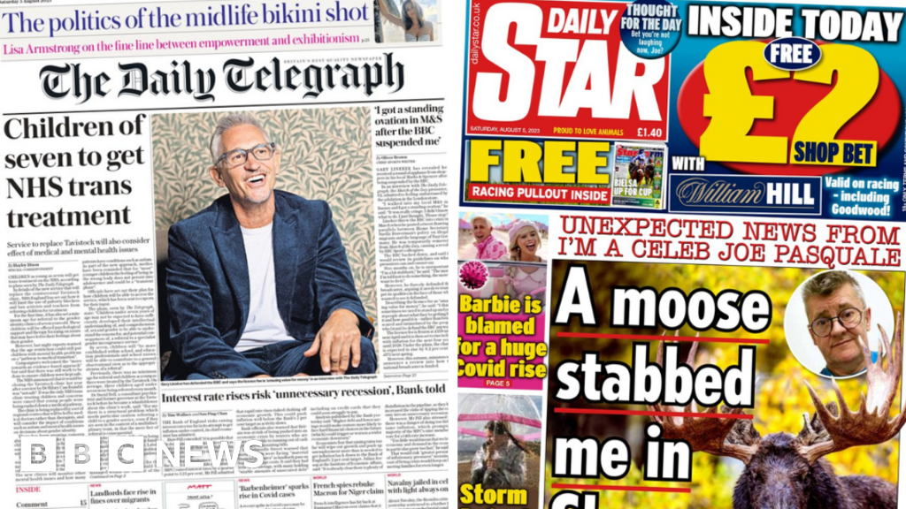 The Papers: Moose stabs Joe Pasquale and Gary Lineker applauded